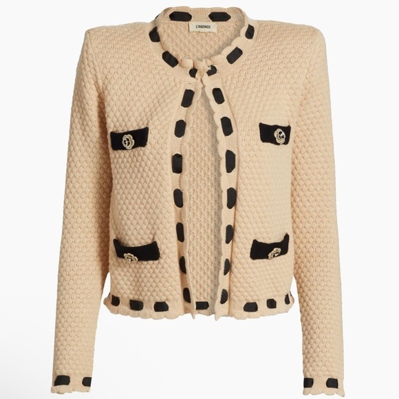 L'AGENCE Sweaters - L'AGENCE Cream and Black Cardigan